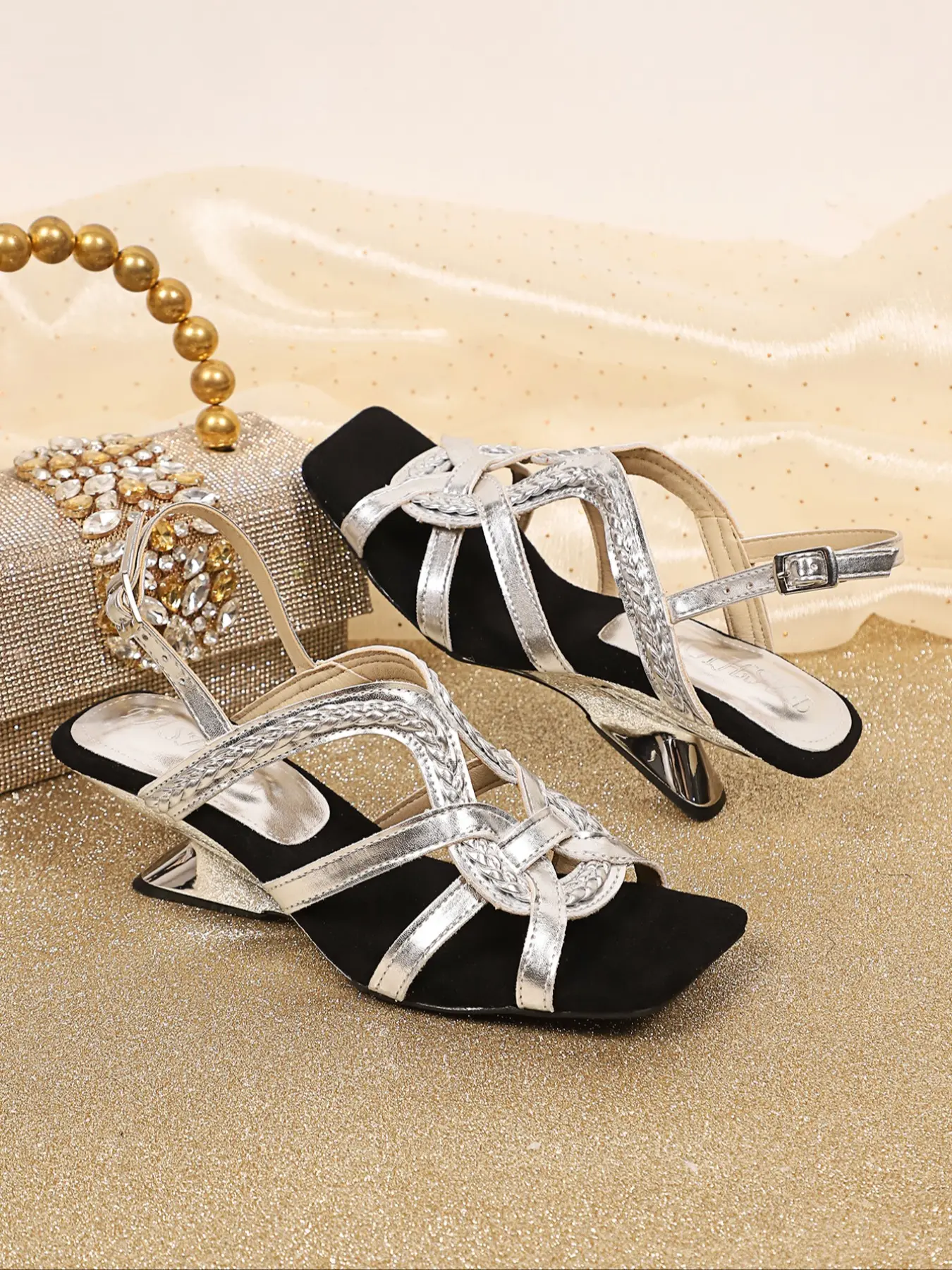 Woven Ankle Strap Open Toe Sandals for Women, Irregular Heel High Heels for Summer Party & Daily Commute