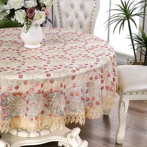 Lace Embroidered Round Tablecloth, Home Dustproof Kitchen Coffee Shop Table Mat, Party Picnic Wedding Festival Decorations