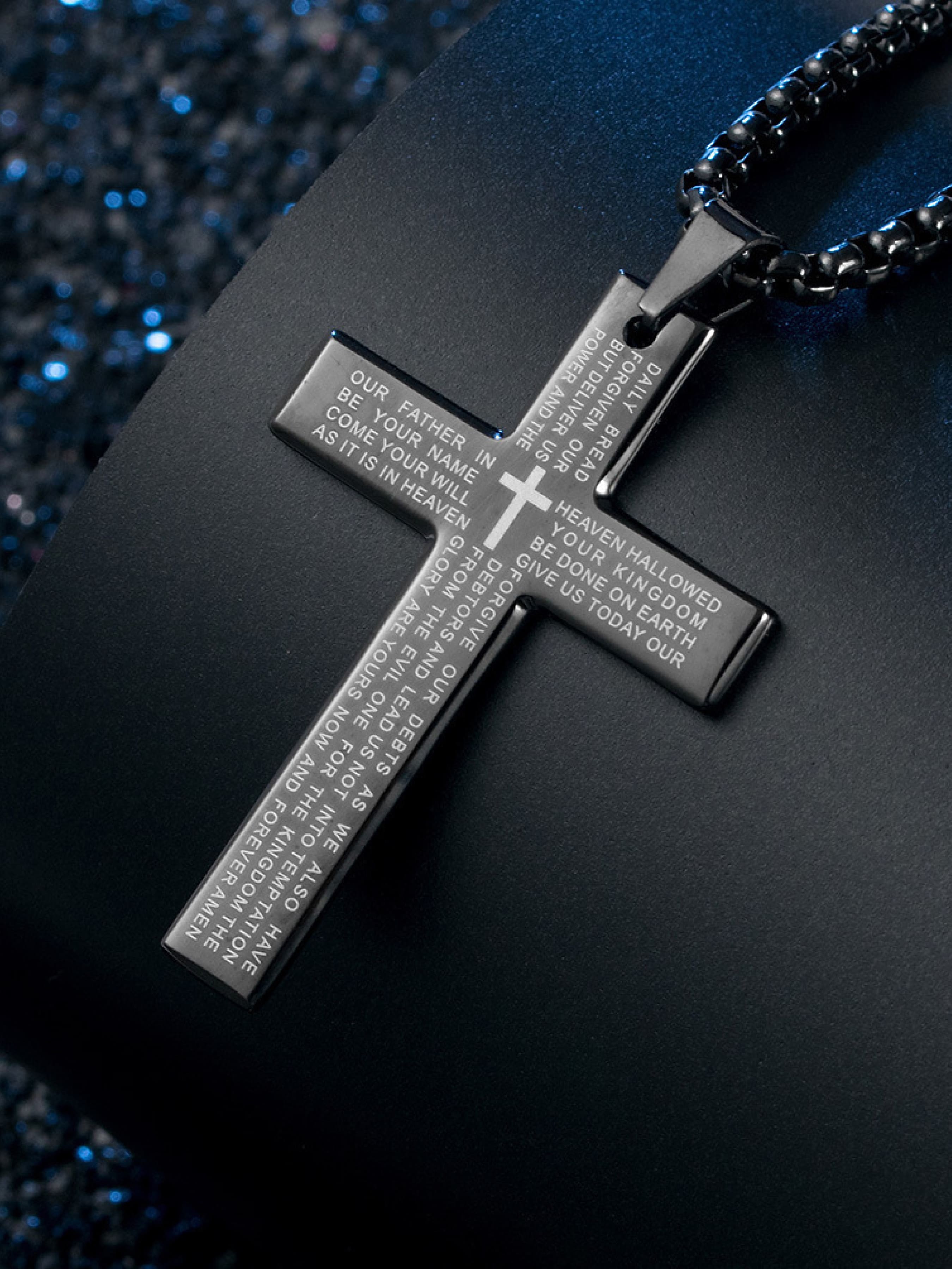 Stainless Steel Cross Pendant Necklace with Bible Verse Engraving, Unisex Jewelry with 24 Inch Chain, Perfect Gift for Any Occasion