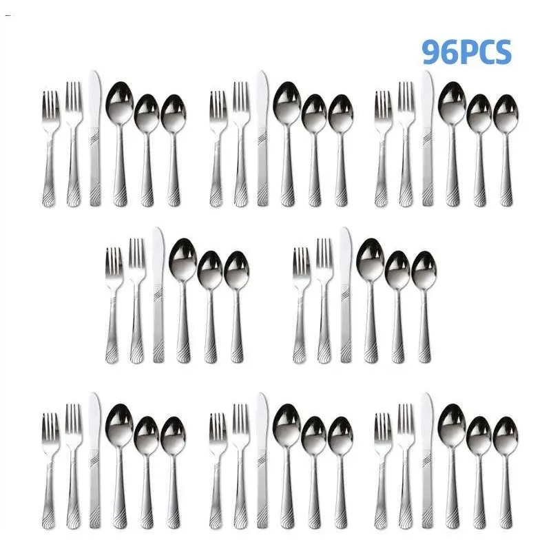 96pcs Silverware set, Black & Silver Stainless Steel Tableware Set, Cutlery Set Durable, Modern, Flatware Set Perfect for Weddings, Birthday Parties & Everyday Use - Ideal Gift for Housewarming & Special Occasions