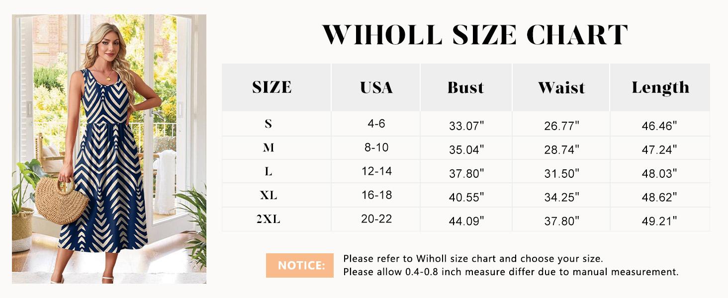 WIHOLL FASHION SwimWeek Summer Dresses for Women Flowy Casual Midi Dress Beach Vacation Sundresses with Pockets Bohemian Womenswear Sleeveless