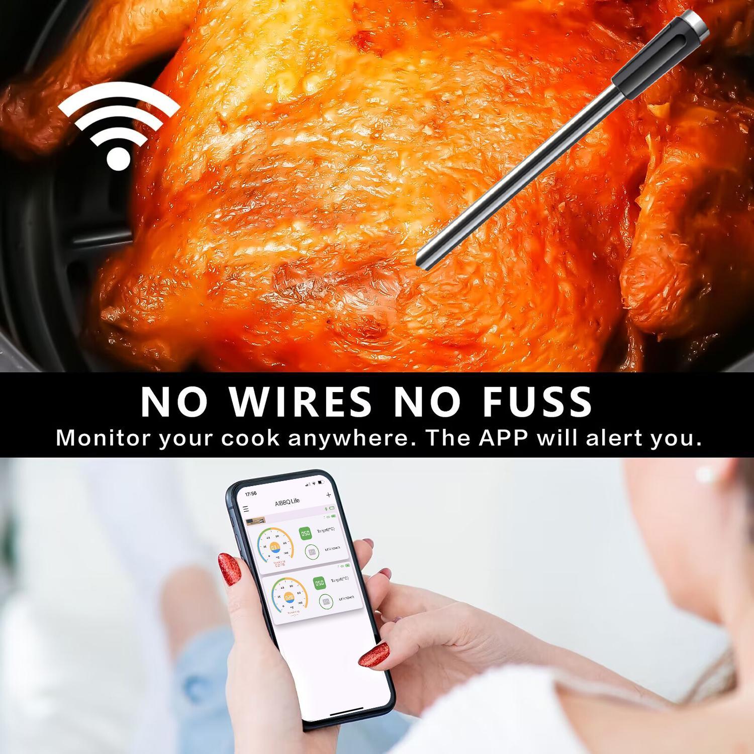 Wireless Meat Thermometer, 1 Box Smart Digital Cooking Thermometer with Wireless Probe, Bluetooth-compatible Food Thermometer for BBQ, Oven