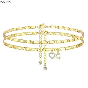 Popular 26-Letter Anklet, Small Heart-Shaped Layered Anklet Jewelry, Girls' Holiday Party Gift, 14K Gold-Plated