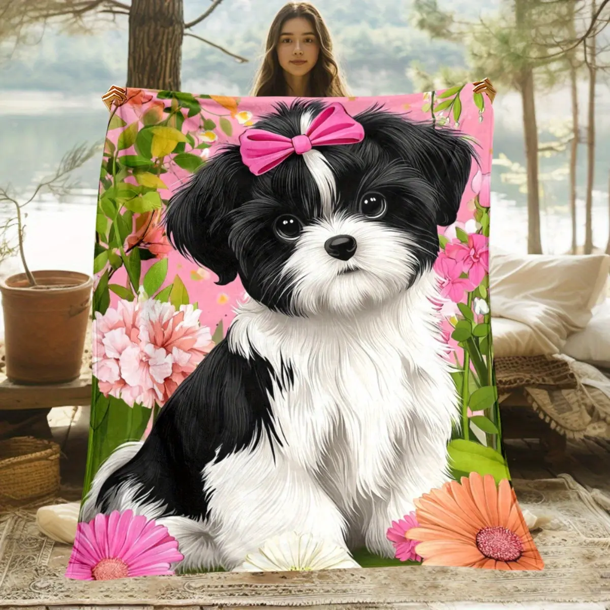 Shih Tzu Print Flannel Blanket - 280GSM Heavyweight All-Season Soft Warm Bedspread, 4 Sizes (30X40In,40X50In,50X60In,60X80In) - Extra Large 60X80In Option for Couch,Bed,Travel - Cozy Pet Lover Gift