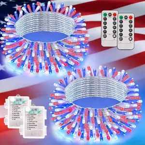 Red White and Blue Lights Battery Operated, 2 Pack Each 33ft 100 LED 4th of July Lights Outdoor Waterproof, 8 Modes Clear Wire Fairy Light Indoor with Remote for Memorial Day Patriotic Decorfidget toys