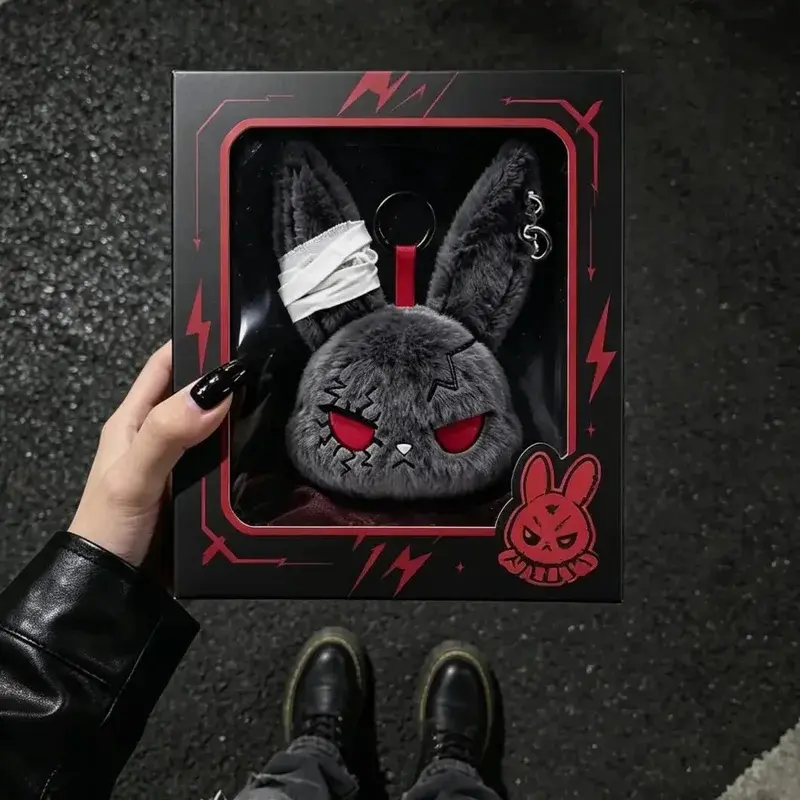 Gothic Bunny Plush Keychain RabbitBag Charm with Bandage Desian Kawaii Key Ring Pendant Car Bag Ornament Girl Child Gift To