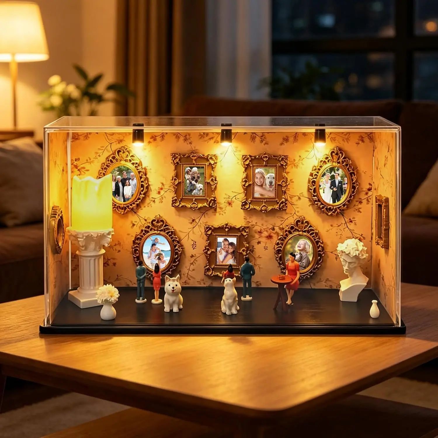 DIY Mini Museum Kit of  Museum Shadow Box with Mini Picture Frames People Figurines & Led Light Memory Figurines Personalized Silhouette Box for  Decor Wedding Graduation  Family Memorial