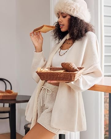 Saodimallsu Womens Oversized Cardigan Sweaters Open Front Chunky Knit Casual Long Lantern Sleeve Fall Sweater Coats chunky  cardigans  for  women SpringStatements