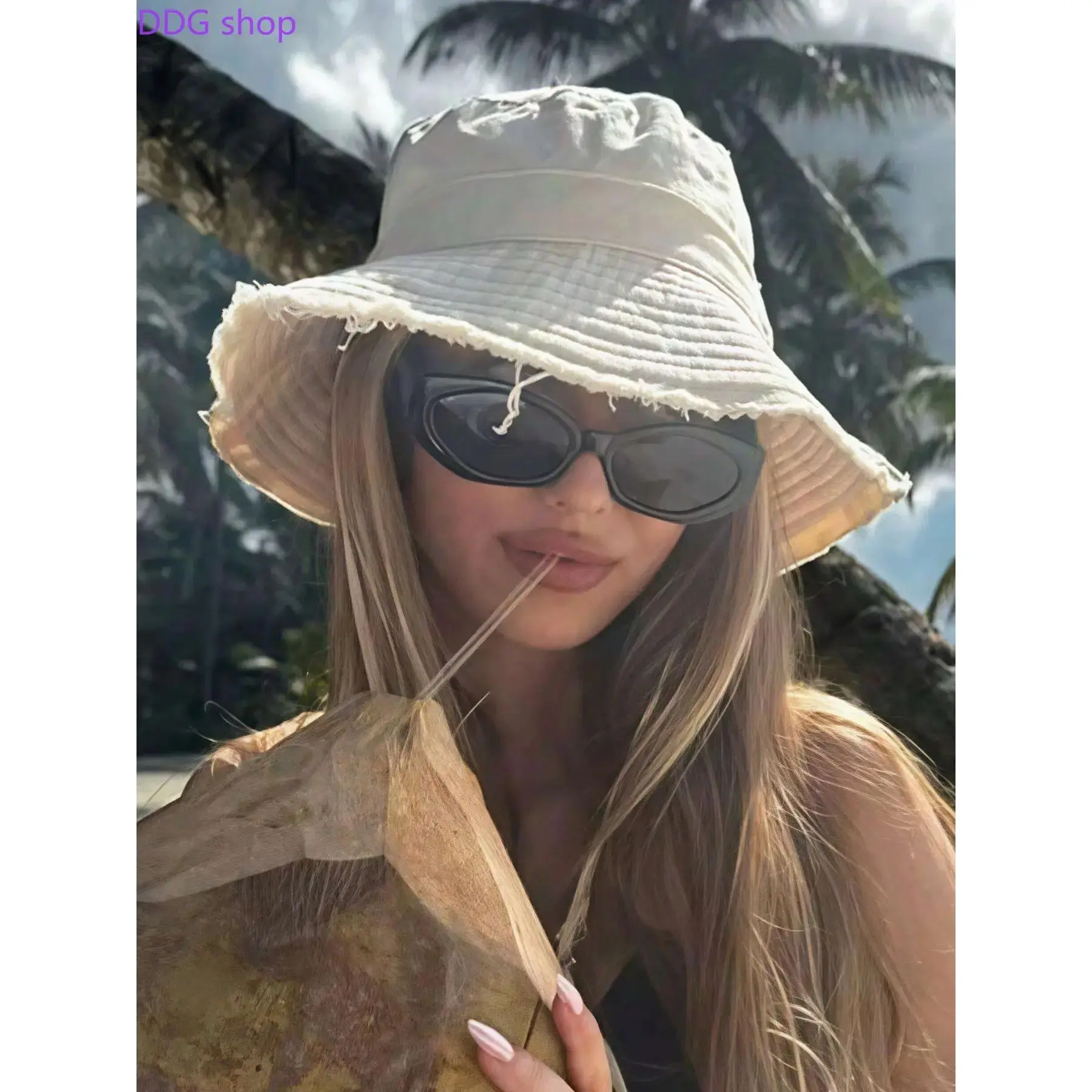 Unisex Adult 1pc Wide Brim Bucket Sun Sports & Outdoor Hat - Drawstring Trim, Adjustable Chin Strap, Distressed Finish, Soft Fabric, Sun Protection, Windproof Sports & Outdoor Hat, Suitable for Beach Trip, Casual Daily Use