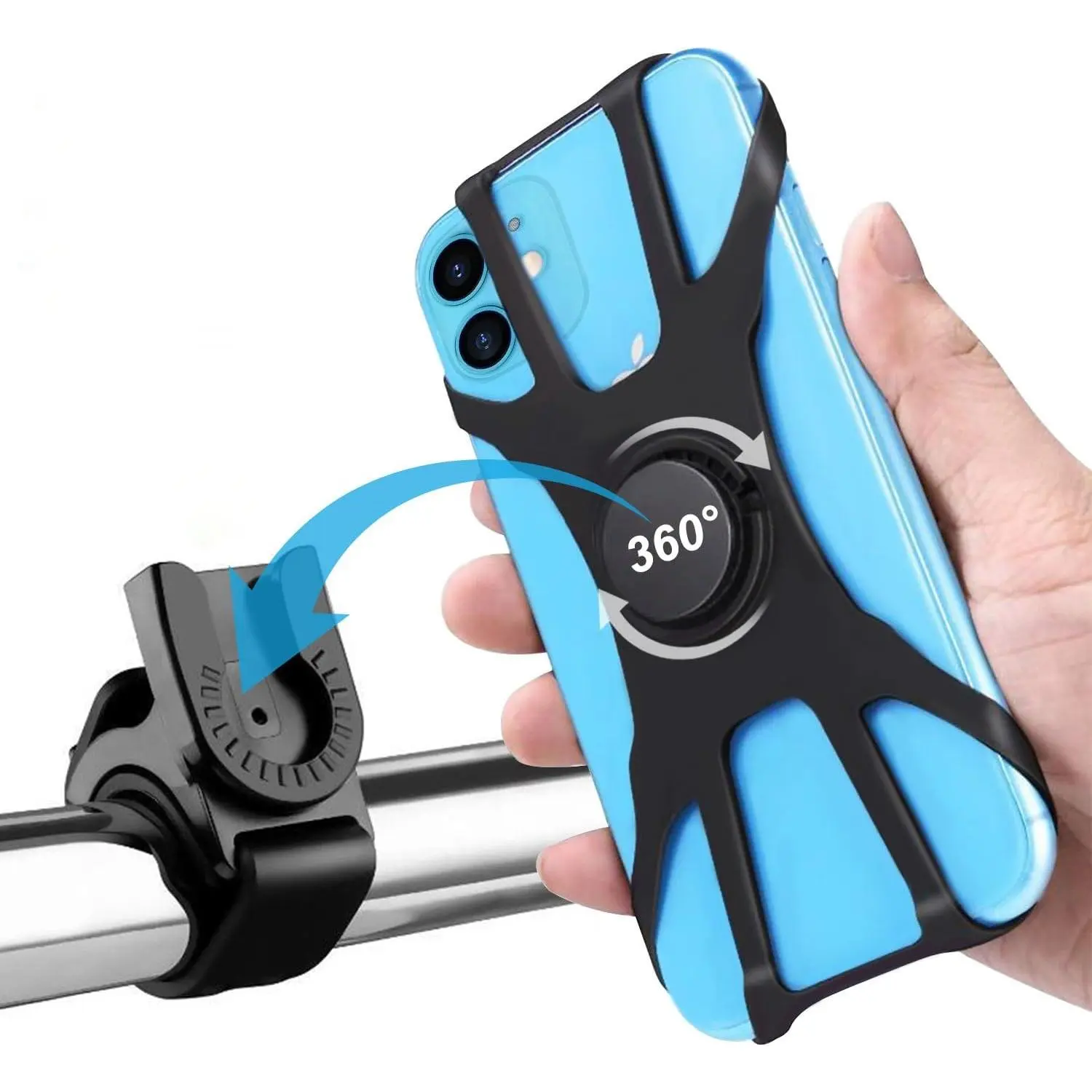 Phone Mount,360°Rotation Detachable Handlebar of  Phone Mount,Adjustable   Phone Holder Compatible for ,Android Cell Phones(Black)