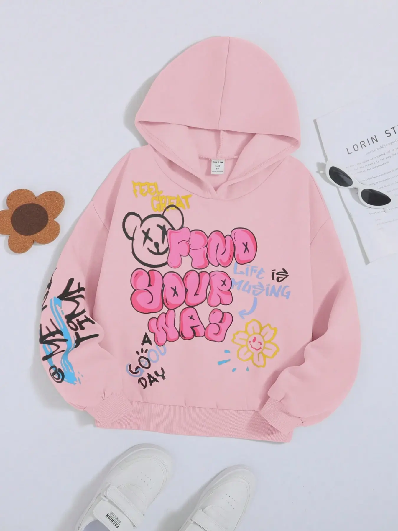 Girls' Trendy Hooded Sweatshirt, Casual Long Sleeve Slim Fit, Artistic Letter Print, Printed Hoodie, Perfect for Home & Commute, Spring & Fall Fashion