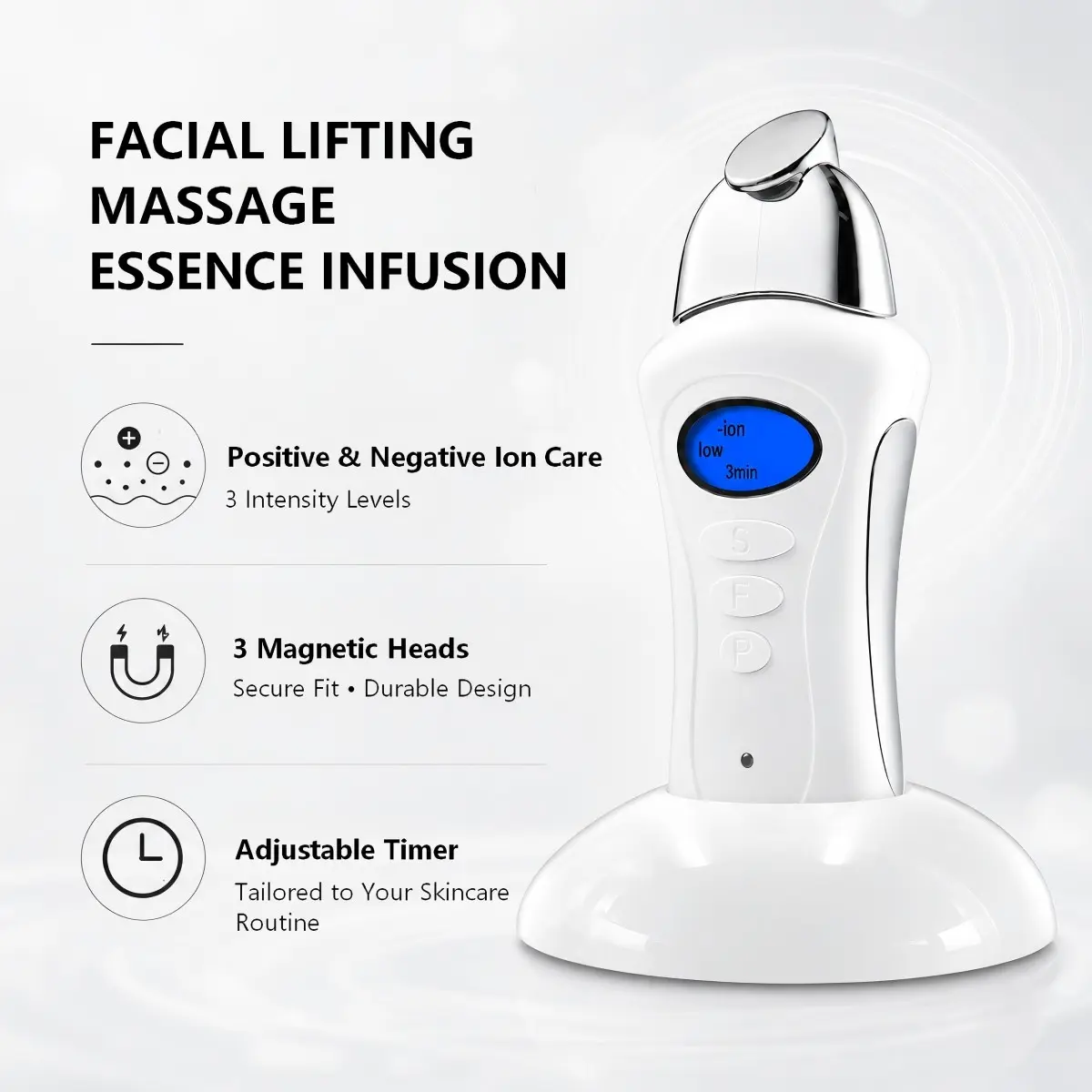 Facial Lifting Device Set with 3 Magnetic Heads, Durable, Adjustable, Face Care, Body Massage, Multi-Functional Beauty Instrument, Facial Beauty Machine, Multifunctional Beauty Machine, Home/spa Use