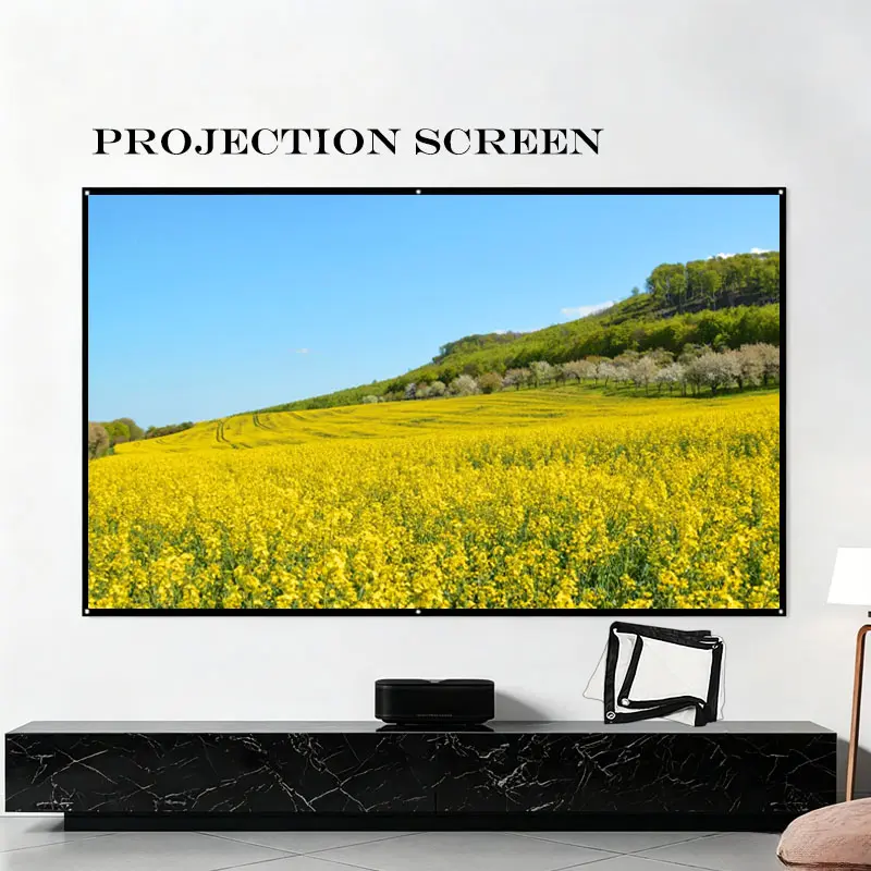 Projection screen (60-150 inches) is specifically designed for projectors, with a large screen that can be cleaned and cleaned repeatedly. It is foldable and easy to carry, suitable for camping and outdoor use