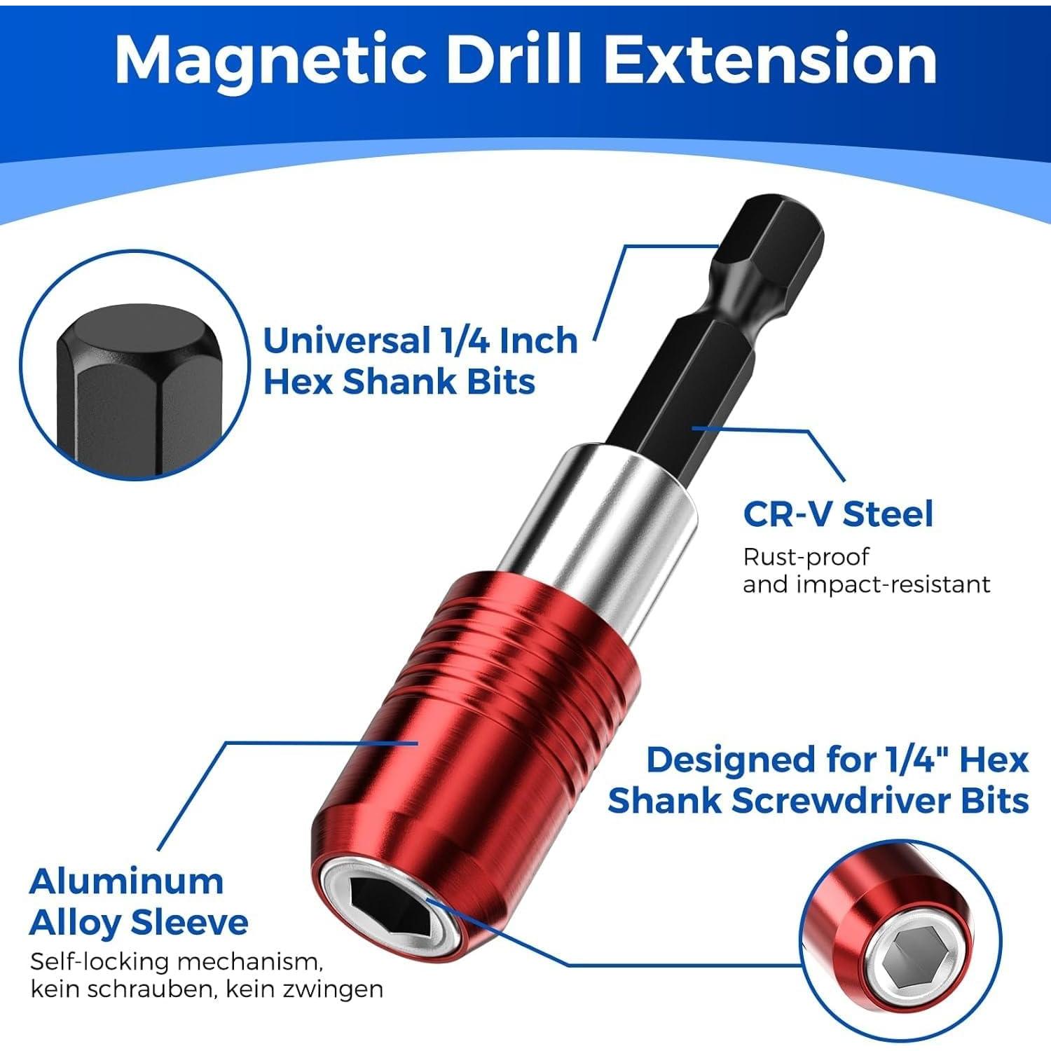 Drill Bit Extension  Bit Holder Quick Release 4 count (2.6+3.9+5.9+11.8 inch)  Drill  Bit 1/4" Hex for Electric Drills  Drivers
