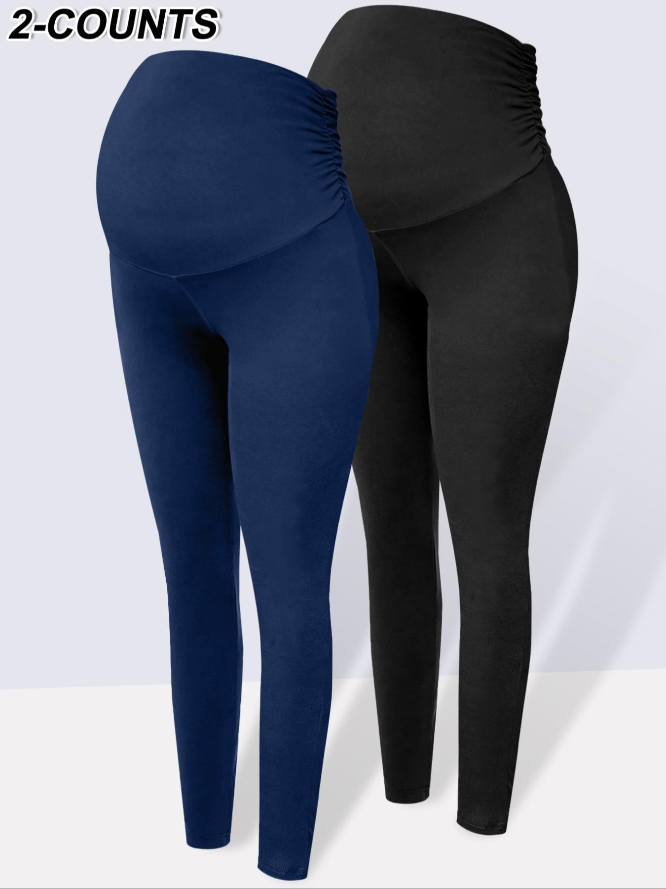 Maternity Solid Color Ruched High Waist Maternity Leggings, Casual Comfy Breathable Skinny Pants for Pregnancy & Postpartum, Prenatal Maternity Clothing, Maternity Bottoms for Fall & Winter, Maternity Clothing
