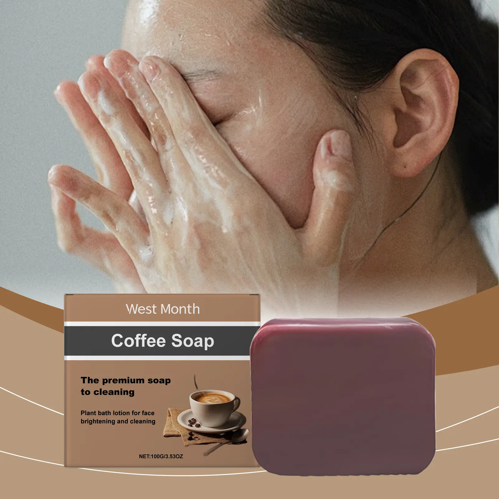 West Month Coffee Turmeric Facial Cleansing Soap - Coffee Essence Foam Cleanser for Gentle Cleansing, Nourishing, Moisturizing, Brightening and Skin Repair