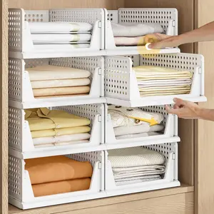 5 Pack Stackable Plastic Storage Closet Organizers and Storage Bins Drawer Shelf Storage Container for Wardrobe Cupboard Kitchen Bathroom Office White