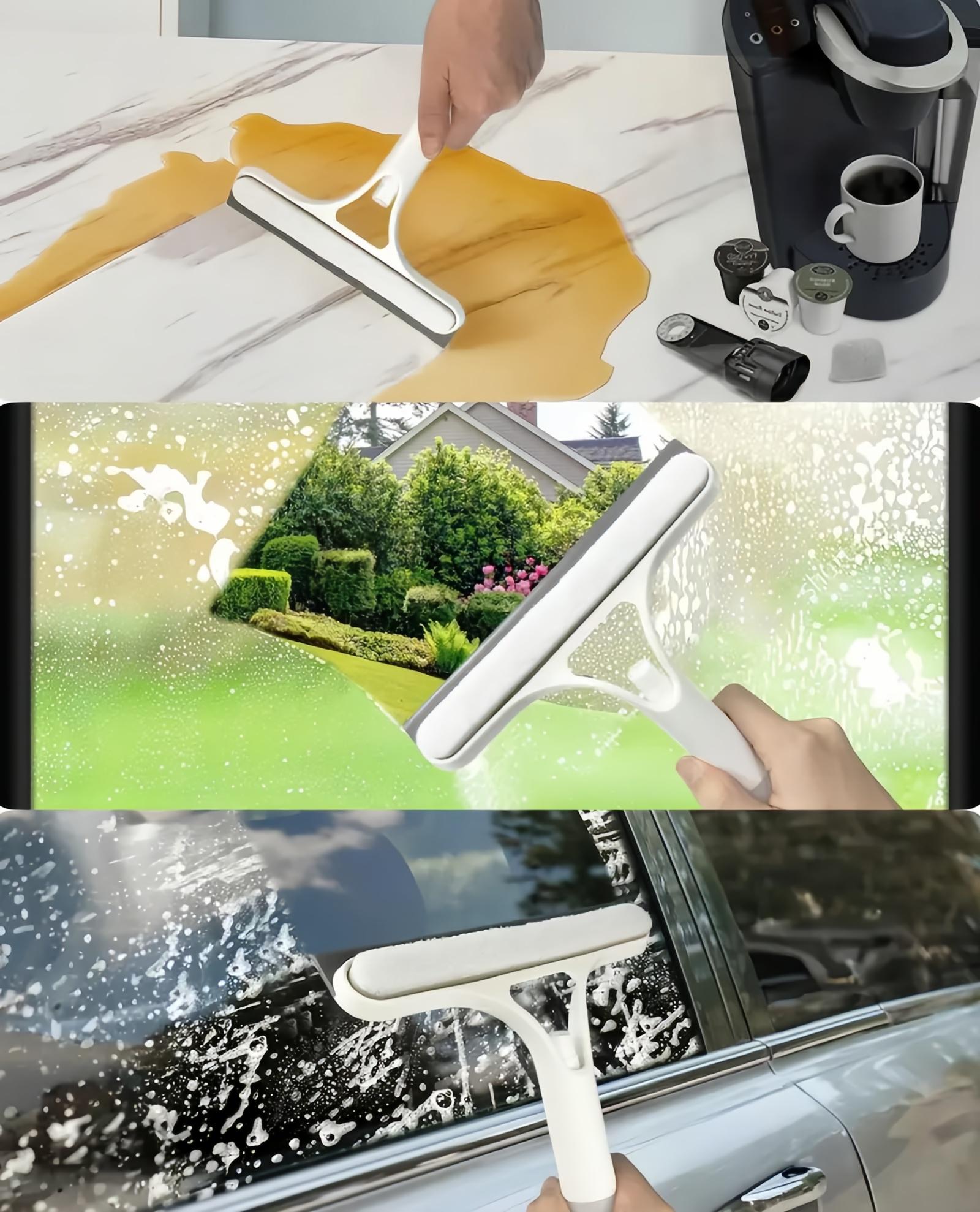 3 in 1 Window Cleaning Scraper, Squeegee and Scrubber with Spray, Multifunctional Household Cleaning Tool, Car Windshield Cleaner,Lightweight Silicone Microfiber Wipe