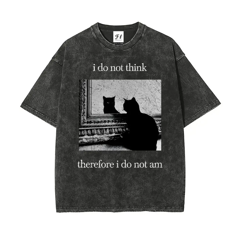 Women's Vintage Washed Knitted Cotton Graphic T-Shirt - Unisex Soft Casual Oversized Hemmed Streetwear Top, Short-Sleeve Sports Fabric Set, Hem, Shortsleeve, Stretch