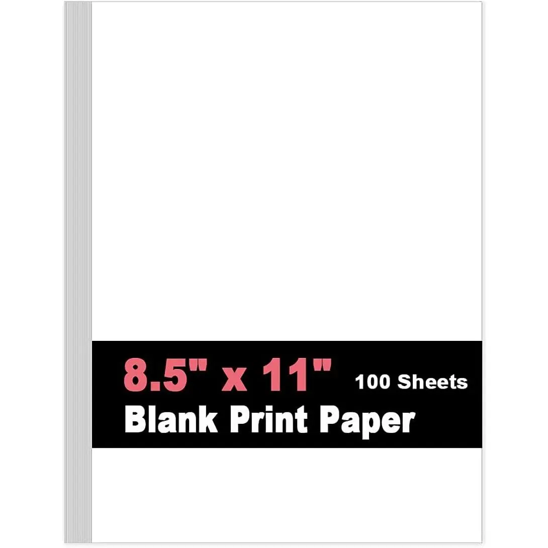8.5" x 11" Blank Print Paper, Blank Loose-Leaf Paper, 100Sheets/200Pages,  Size Printing in Office, 100gsm Blank Paper