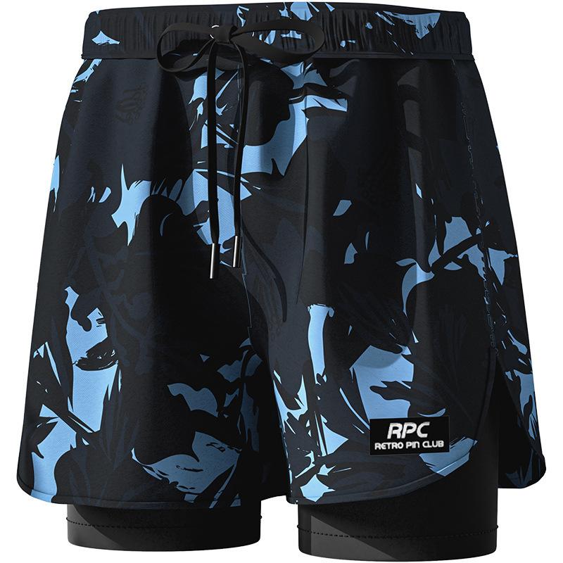 Adult double-layer swimming trunks men's flat-angle five-point swimsuit anti-embarrassment new professional beach adult swimming equipment one piece