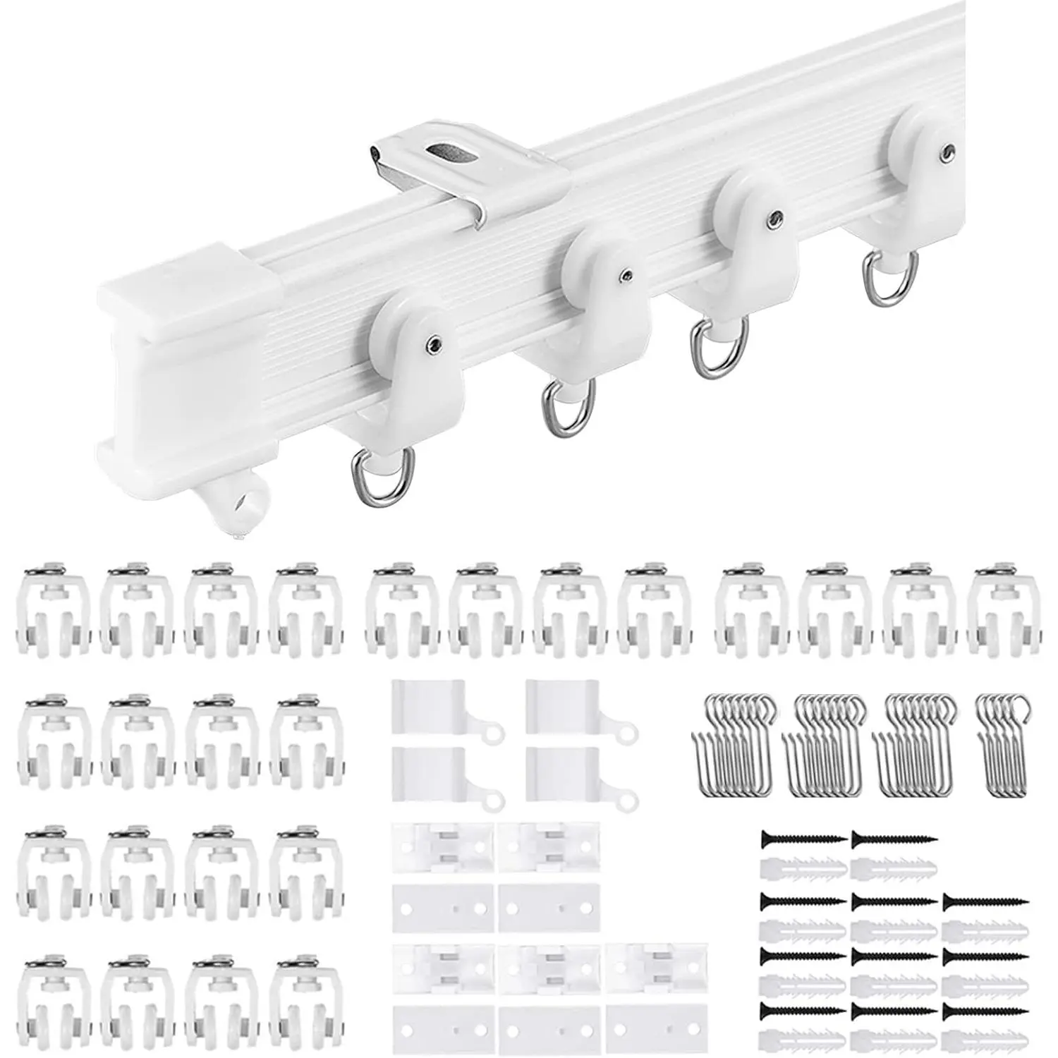 Metal-PVC Flexible Curtain Rod, 9.8 ft (3 m) Quiet Mute Roller Curved Rail, Bendable Any-Shape Mount for Pet-Friendly Bathroom, Clinics, Durable E-Commerce Use