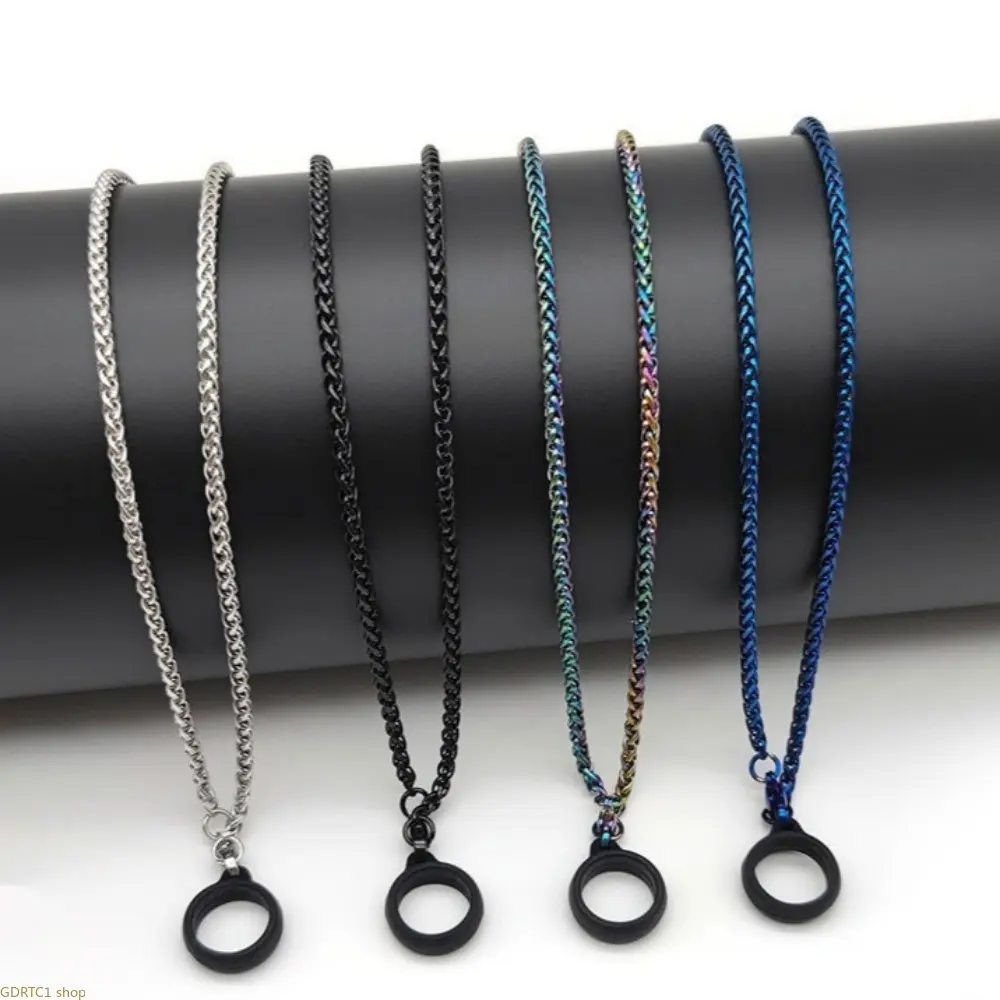 Universal Stainless Steel Keel Necklace Lanyard for Vape Pen, Neck Hanging Chain with 13mm Silicone Ring