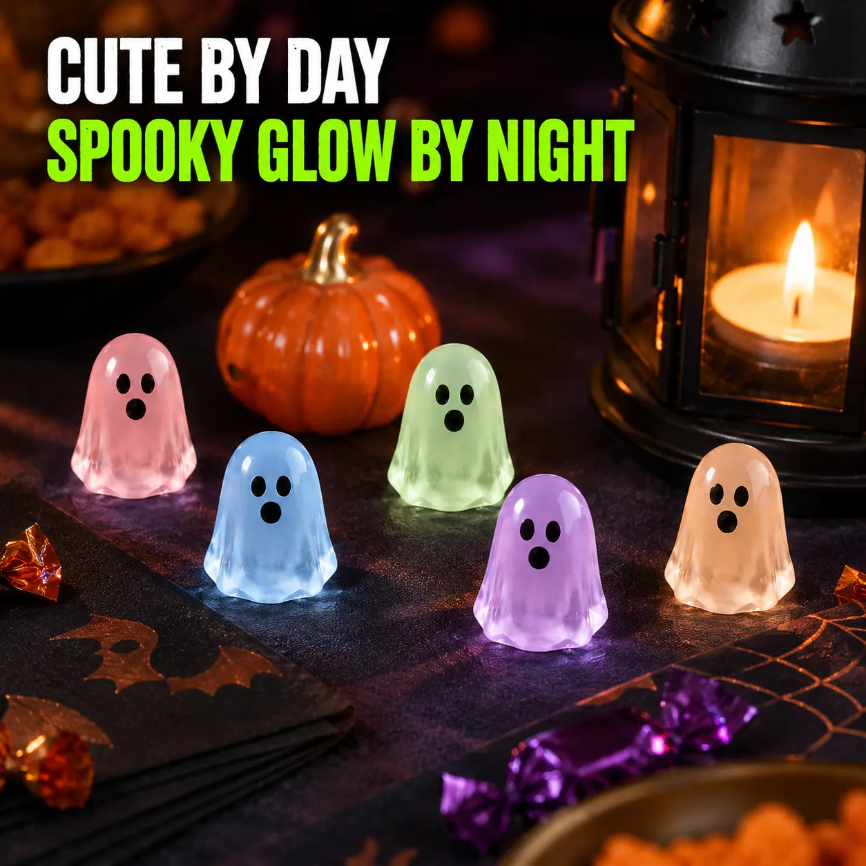 Glow In Dark Cute Ghost Resin Bead Set, Random Pattern Luminous Decorative Charms, Perfect Halloween Party Ornaments, Micro Landscape Filler & DIY Craft Material, 20/50 Packs Household Interior Decor Accessories