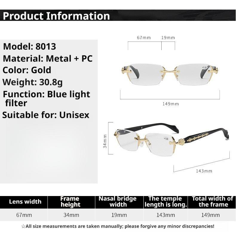 HD Frameless Glasses for Women Men Unisex Lightweight Clear Vision Diamond-Cut Edges Metal Temple Decor Daily Wear Fashion Eyewear