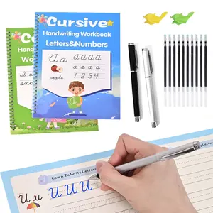 Grooved Cursive Handwriting Workbook for  Ages 5-12,  Cursive Writing Practice Book, Cursive Calligraphy Kit with Disappearing Ink, Cursive Copybook for Beginners & Teens