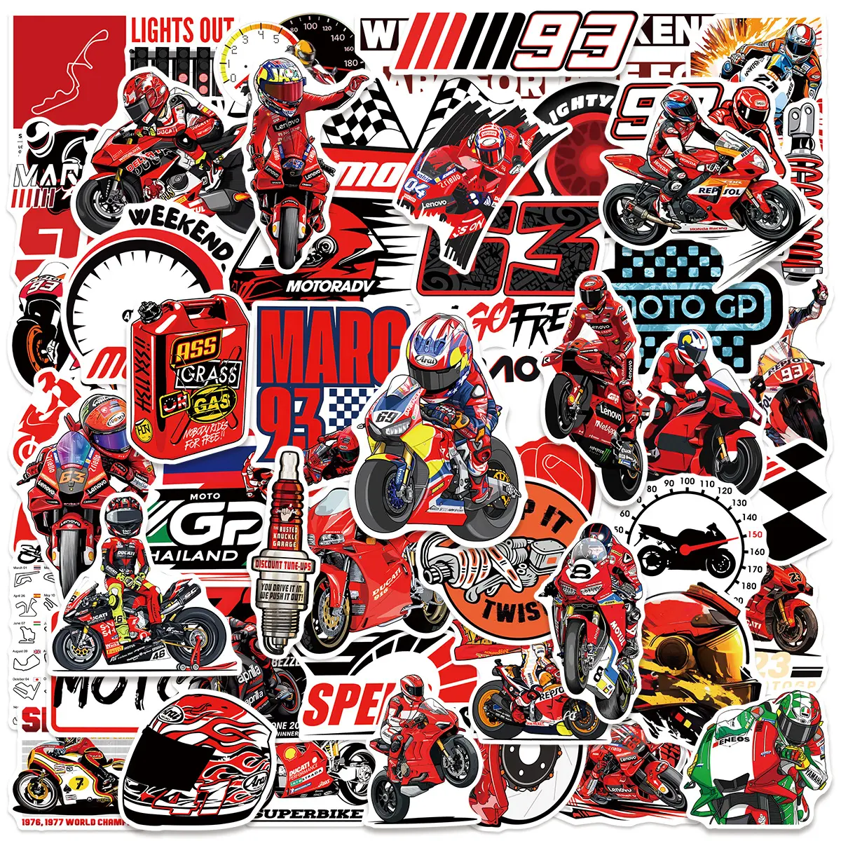 50-piece set of racing motorcycle graffiti stickers, personalized for motorcycle helmets, mobile phones, and suitcases, waterproof decals, Graphic Decal