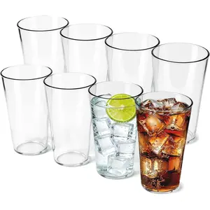 20oz Unbreakable Drinking Glasses (Set of 8), All-Clear Reusable Drinking Cups, BPA-Free, Shatter-Proof, Microwave Safe, Stackable Plastic Tumblers for Home, Outdoor, Camping, Pool