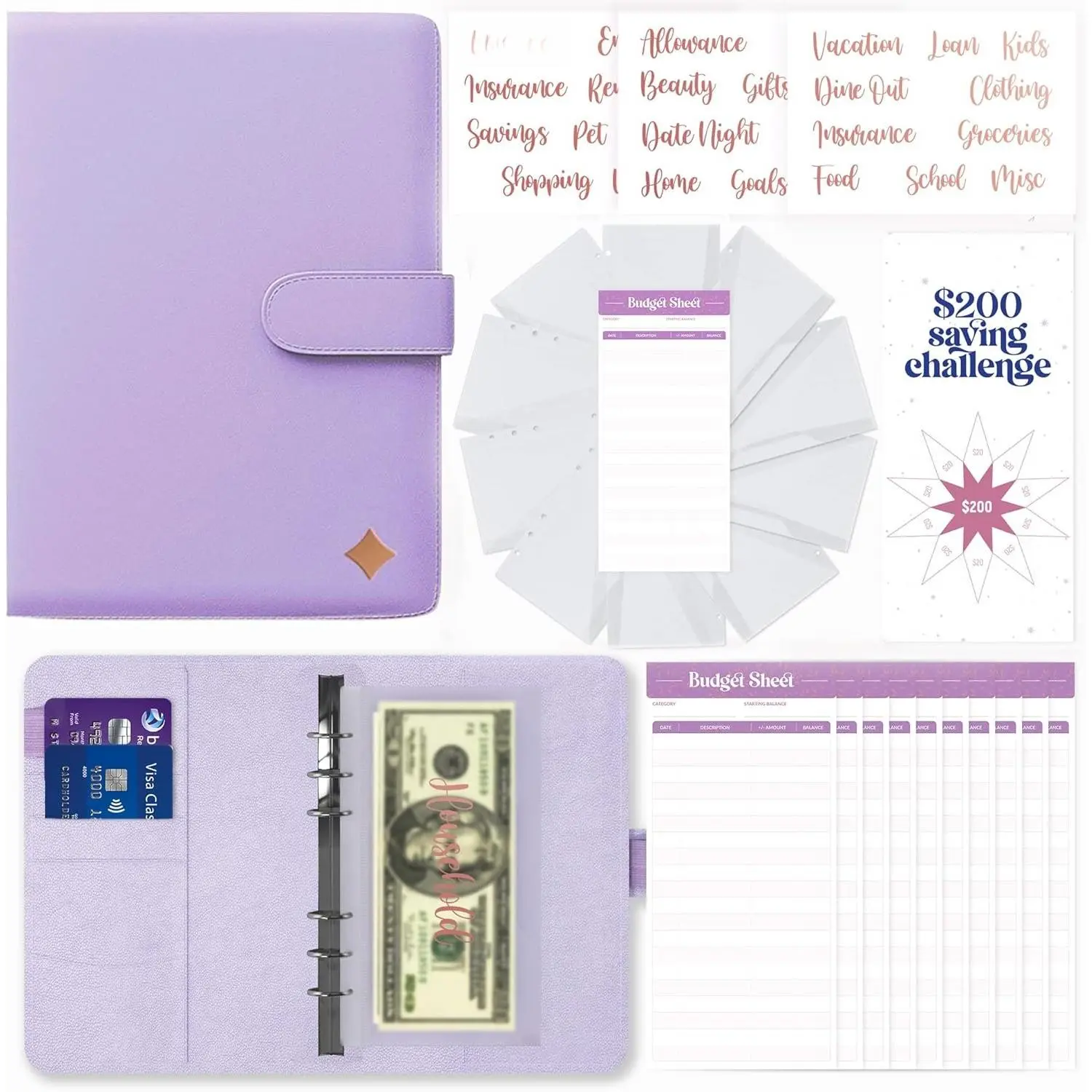 Budget Binder Organizer with Envelopes and Rose Stickers