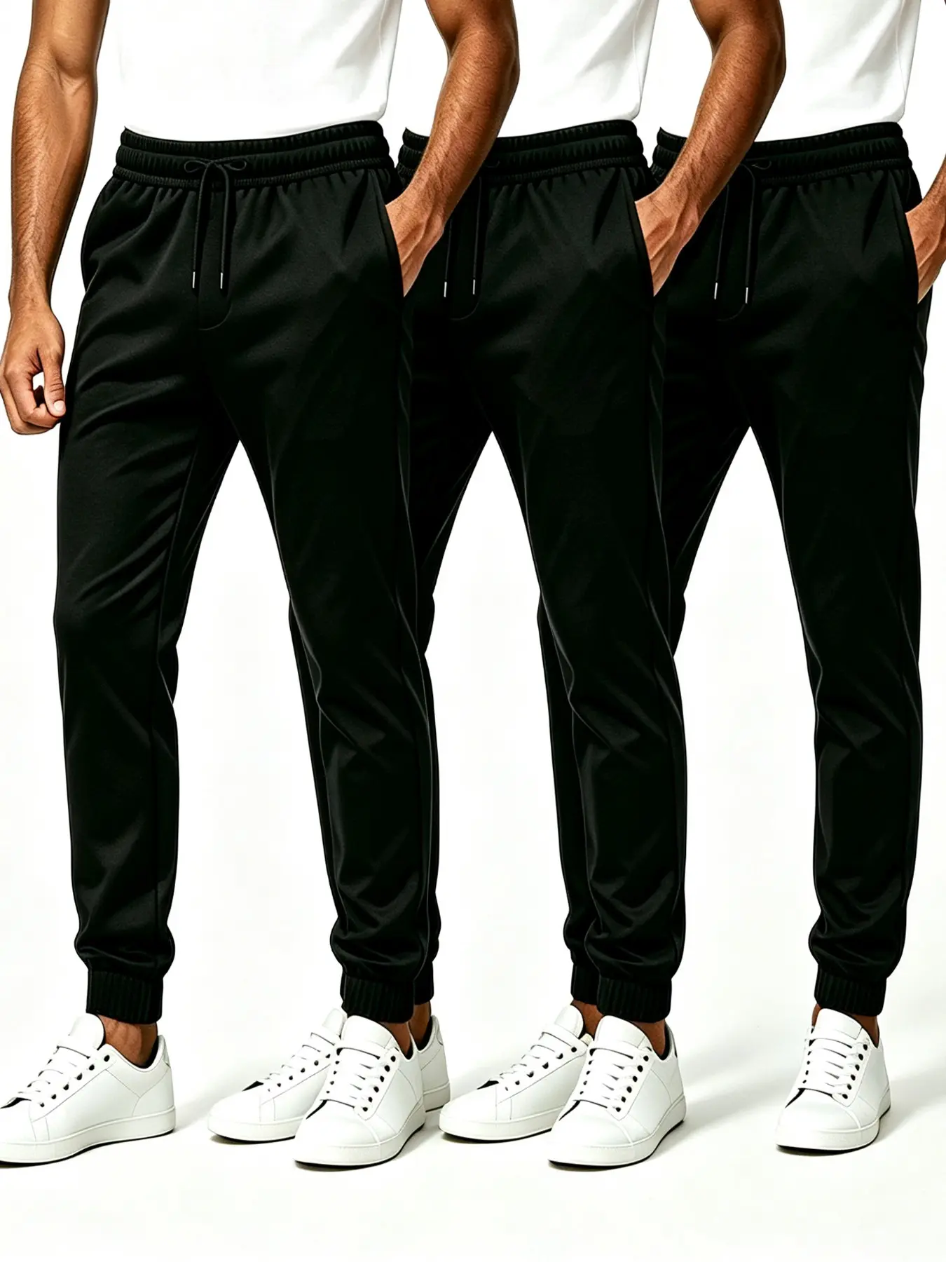 3 Pack Men's Solid Drawstring Joggers | Casual Comfy Breathable Pocket Sweatpants for All Seasons