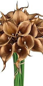 Mini Artificial Calla Lily 10 Stem Bridal Bouquets Artificial Latex Real Touch Flowers for Home Party Decor (Teal Blue White)