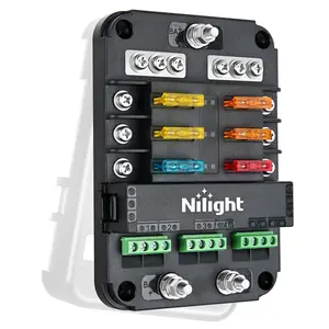 Nilight 6-Way Fuse Relay Block with Acc Control, Negative Bus, 12V Blade Holder, ATC/ATO Box, Label Stickers, Waterproof Cover Panel for Automotive Cars, Trucks, Boats, Plastic Screw-Mounted LED Light Accessories