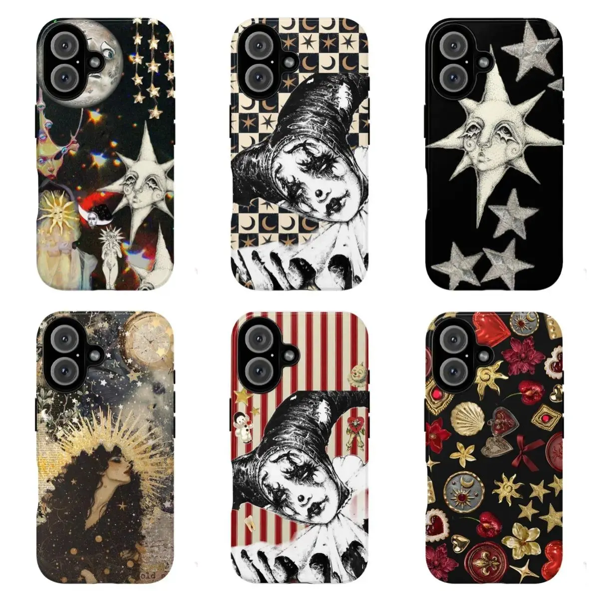 Dreamy Celestial Sun and Moon Case | Vintage P.ierrot Goth Aesthetic | Mystical Starry Night Art Cover | Suitable for iPhone 17-11 Pro Max/Plus and  Samsung Galaxy S23-25