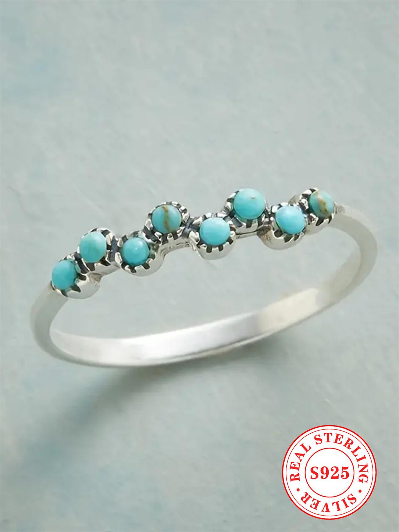 925 Sterling Silver Fashion Turquoise Texture Decorated Ring, Fashion Jewelry for Party, Daily Clothing Decor, Trendy All-match & Exquisite Jewelry for Birthday Gift