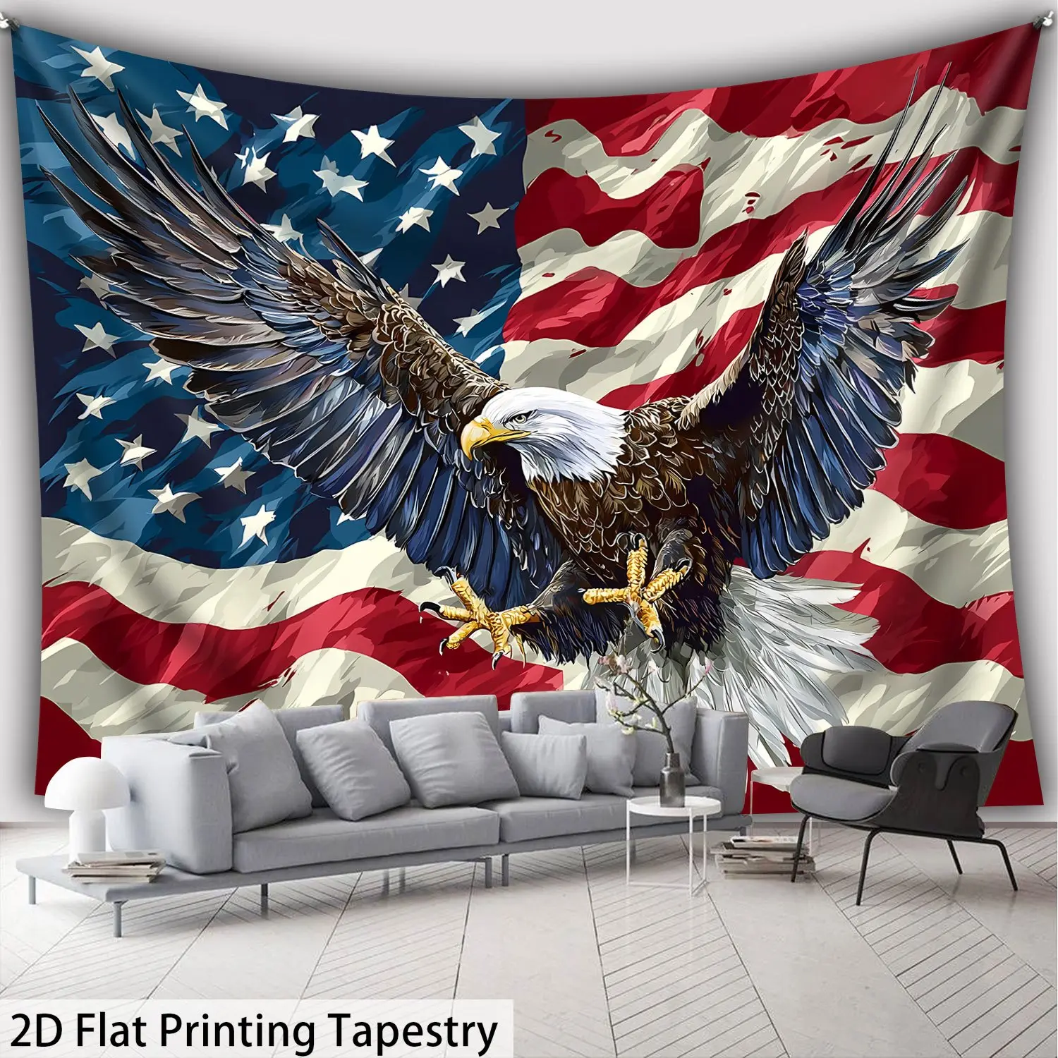 Patriotic American Flag Bald Eagle Tapestry - Decorative, Lightweight Polyester Wall Hanging, Banner for Living Room Decor, Wedding Backdrop, Photo Booth Background, Gift Option