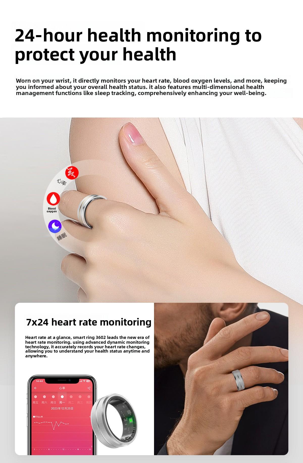 Smart Ring SR01 Fitness Tracker Health Monitor Sleep Blood Oxygen Heart Rate Bluetooth Multi-function Activity Tracker for Sports and Daily Use