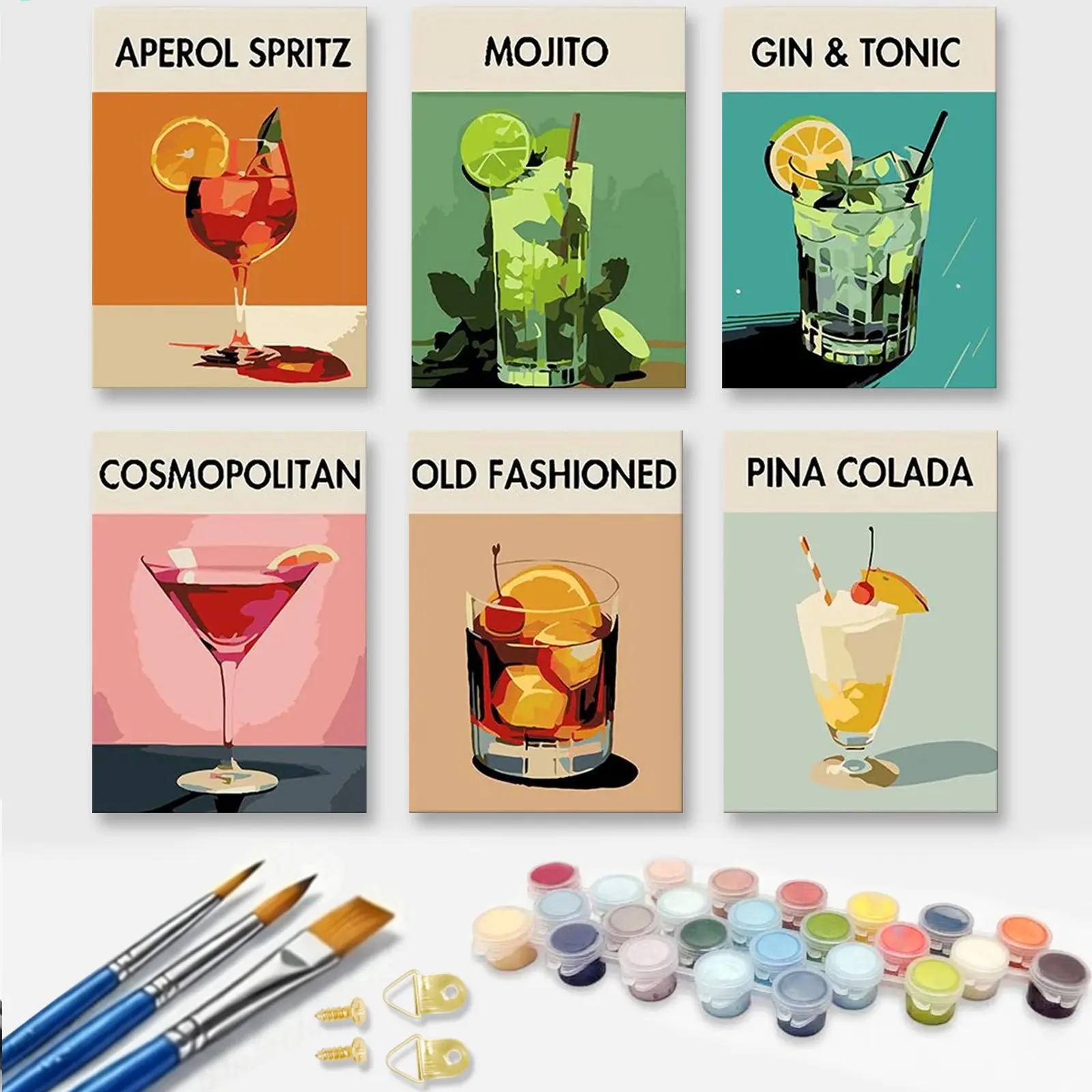 6pcs Paint By Numbers Art Painting Kit for Adults Beginners - 8x12in / 20x30cm Color Canvas, Easy DIY Colorful Cocktail Acrylic Painting Set - Wall Decor for Living Room and Bedroom, Creative Gift for Birthday, Mother's Day and Christmas, Without Frame