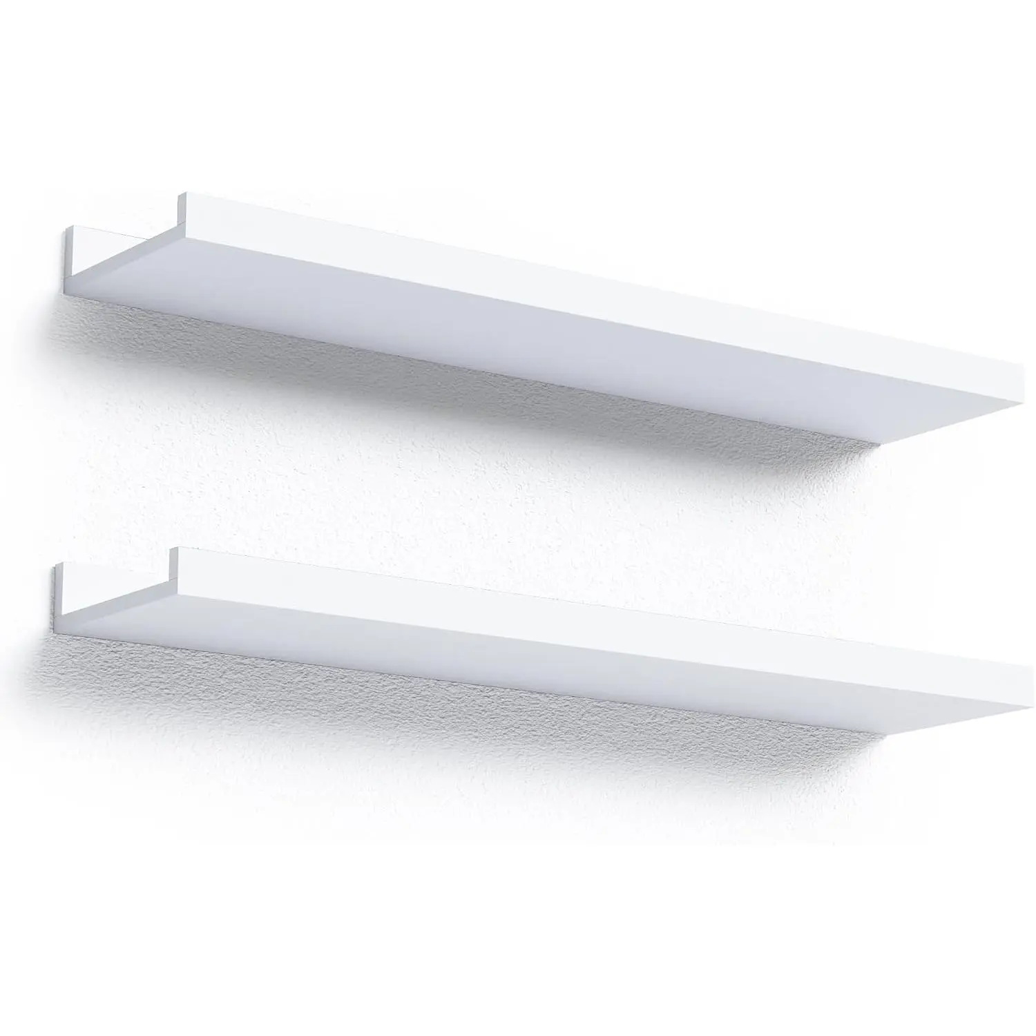 Floating Shelves Set of 2, Long Wall Shelf with Lip, 24in, White | Display Ledge Shelf for Room Wall, Wall Decor Shelves for Bathroom, Living Room, Bedroom, Kitchen, Nursery Room, Modern, Wood