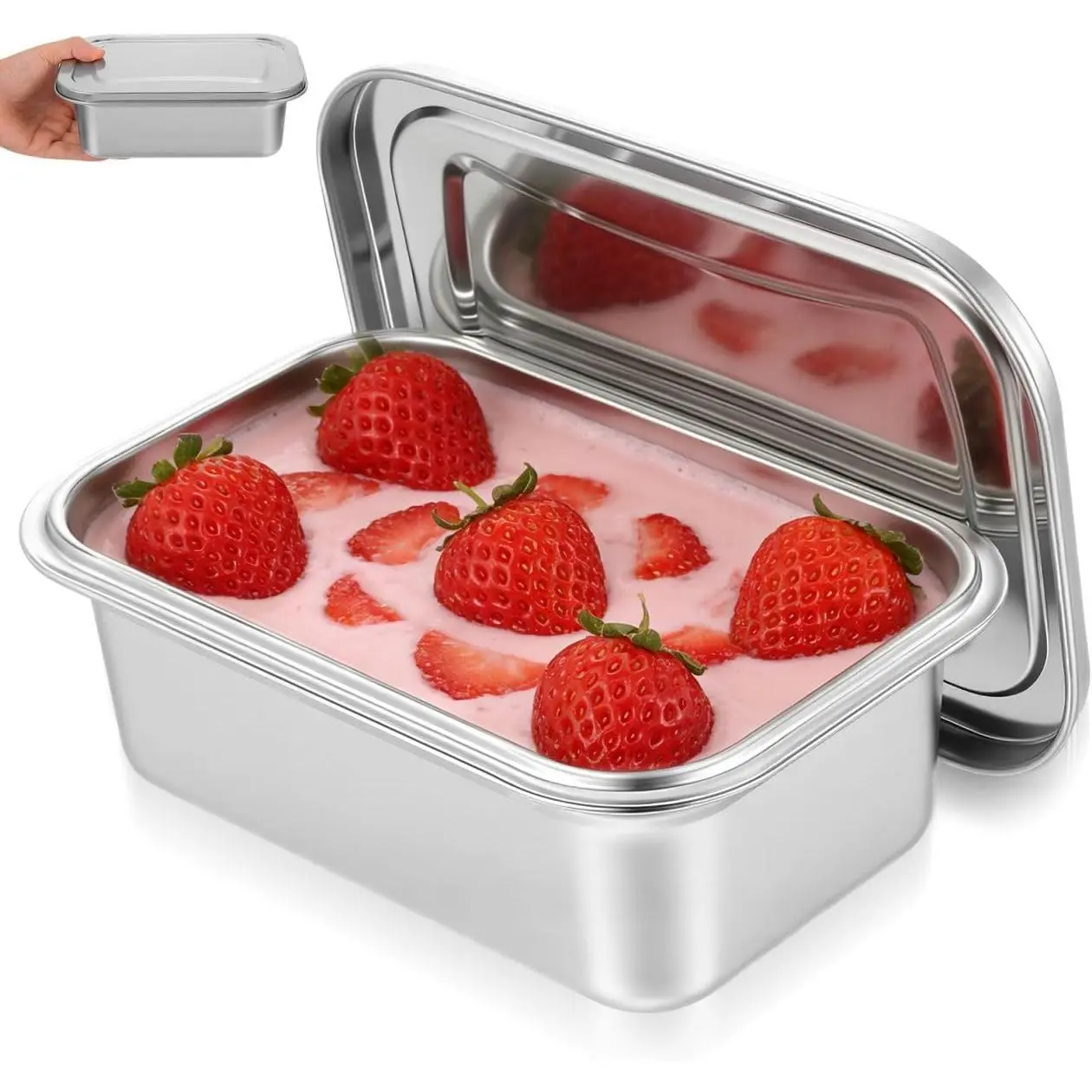 Stainless Steel Ice Cream Container with Lid, 1.7 Quart, Freezer Storage Box for Homemade Ice Cream, Sorbet, Yogurt, and Dessert,  Refrigerator Storage