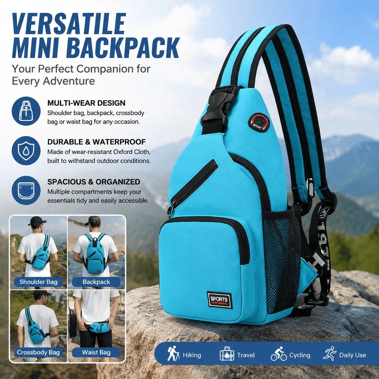 Unisex Convertible Sling Chest Bag | 2-Way Shoulder & Crossbody | Water-Repellent & Durable | Multi-Compartment | Lightweight EDC for Commute, Gym, Travel, Hike | Compact yet Spacious