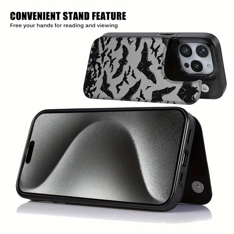 Phone Case - Black Bat TPU Phone Case, compatible with multiple functions such as bank cards and bus cards, stylish design, multifunctional protective case, for iPhone users. Suitable for iPhone 17/16/15/14/13/12.