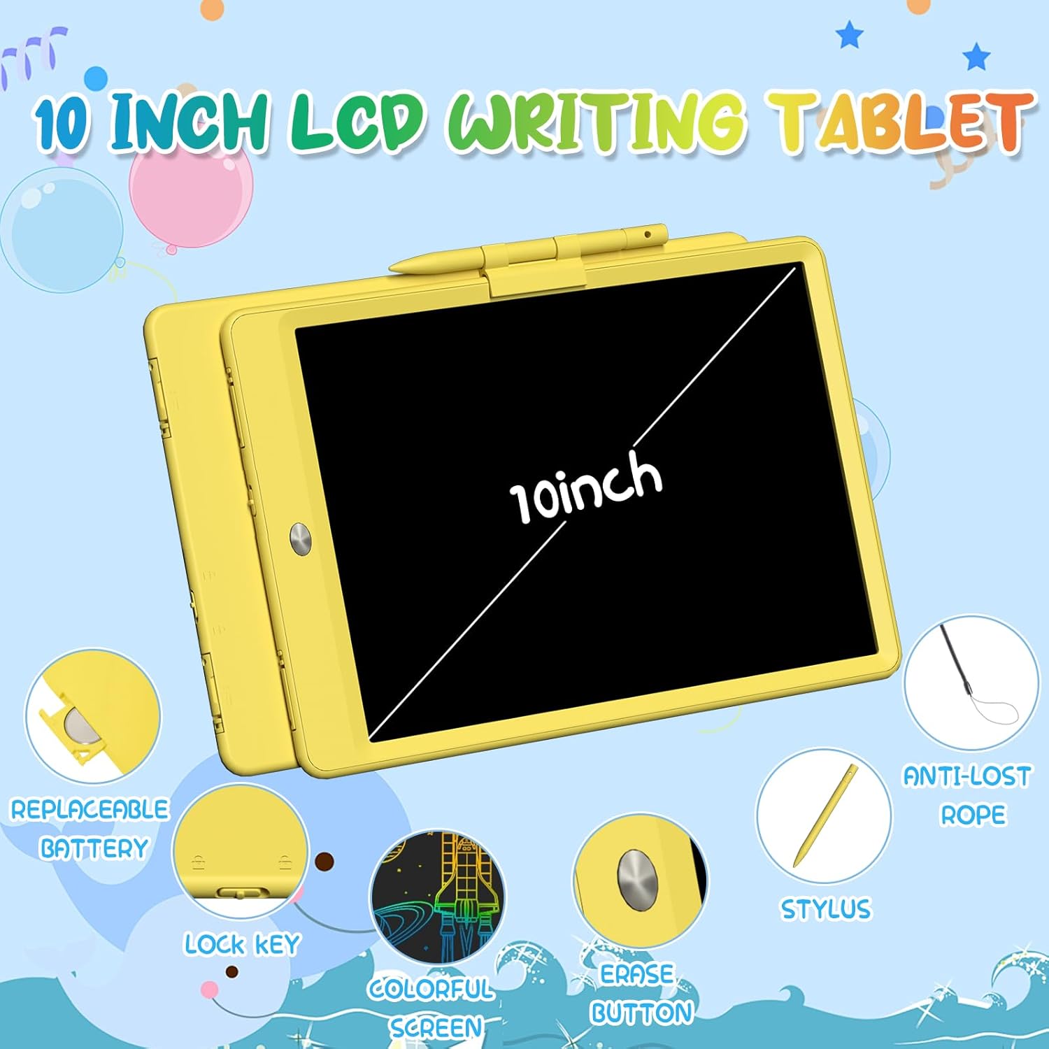 2 Pack 10 Inch LCD Writing Tablet for Kids Reusable Colorful Electronic Drawing Board Educational Learning Toys for 2-4 Year Old Boys Girls