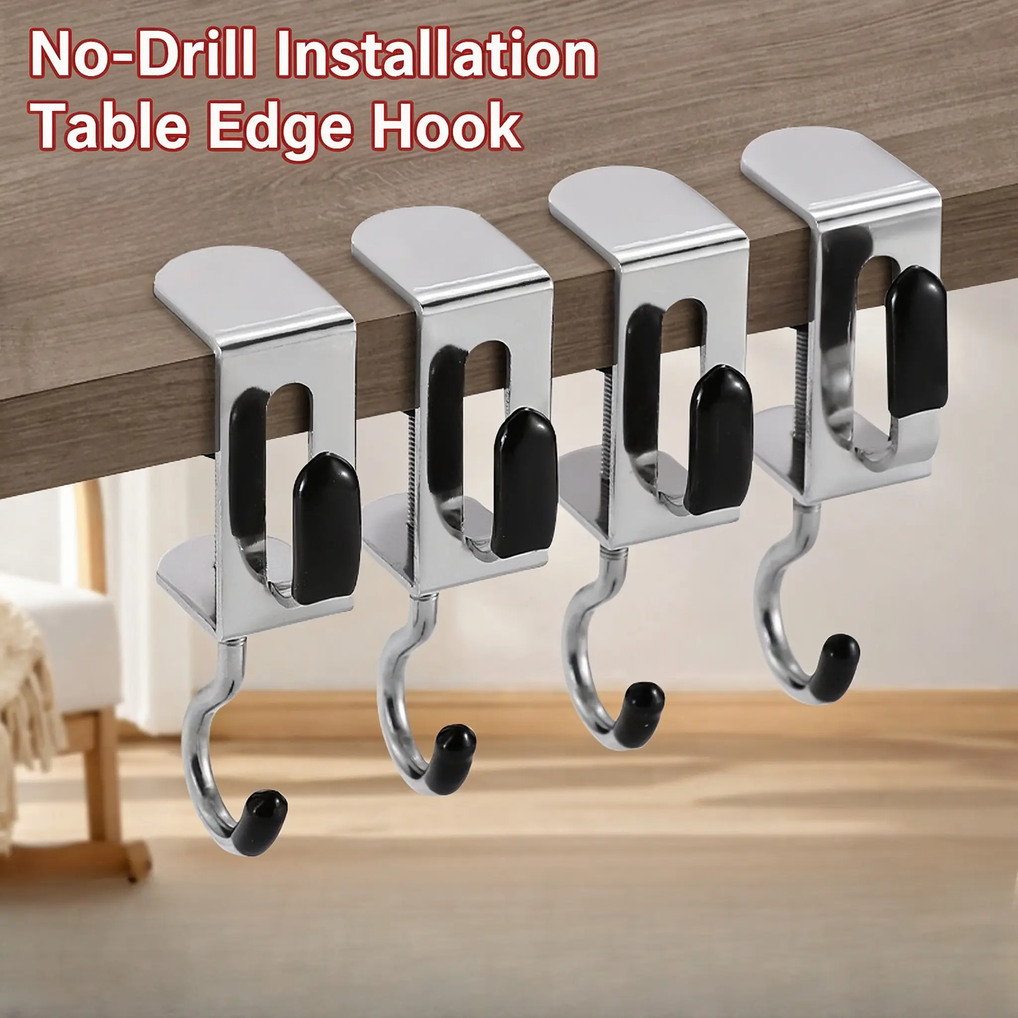 Stainless Steel Dual Hook Backpack Hanger,1/2/4 Pack Detachable Desk Edge Bag Holder, Heavy Duty Table Side Backpack Hook for Student Classroom, Dorm & Office Storage Organizer