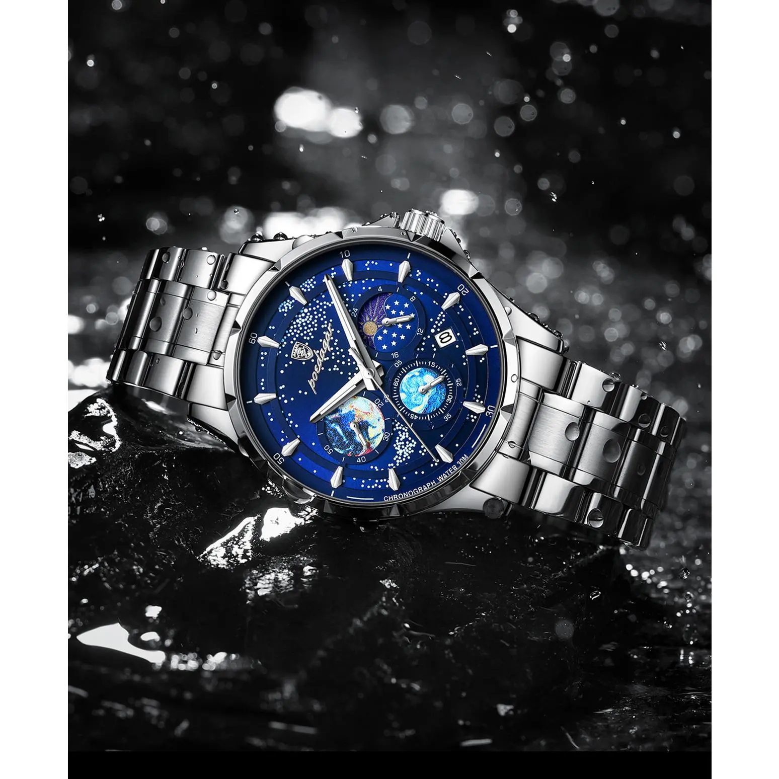 Men's Ultra-Slim Sports Watch - 42mm Chronograph Quartz Watch, Onion Crown, Luminous Moon Phase, Tachymeter, 50M Water Resistant, Stainless Steel Band, Round Face Men's Ultra-Slim Sports Watch - 42mm Chronograph Quartz Watch, Onion Crown, Luminous Moon Phase, Tachymeter, 50M Water Resistant, Stainless Steel Band, Round Face