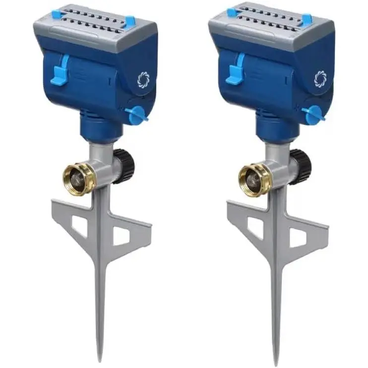 Oscillating Sprinkler with Metal Step Spike and Quick Connect Adapter Set, Control Watering Range, Width, and Flow Rate, Covers up to 4,069 sq.ft., Blue