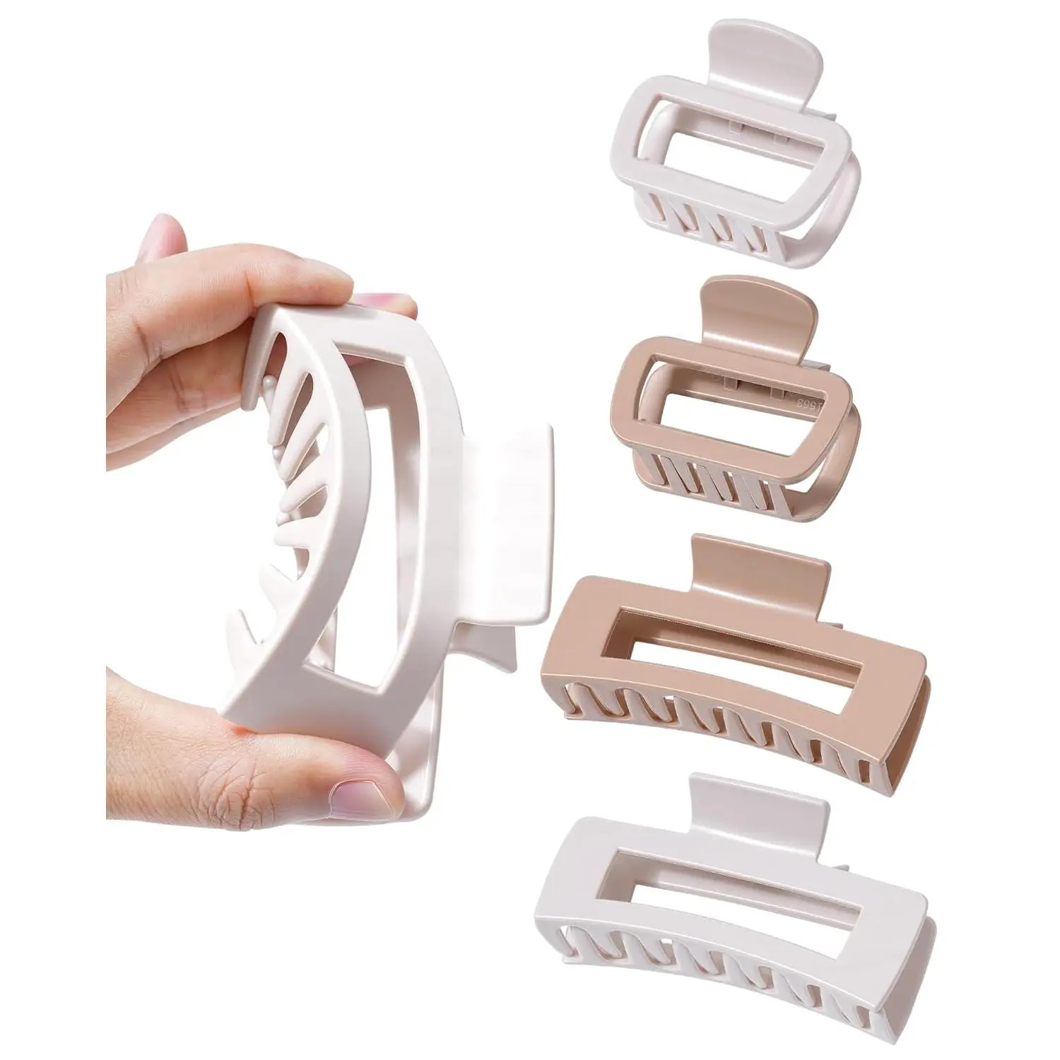 4 Pack plastic Claw Clips for Women - Flexible Non-Slip Claw Clips for Thin Thick Hair Soft Strong Hold Cloud Hair Clips (2 Large + 2 Medium) (Dark Khaki + Light Khaki)